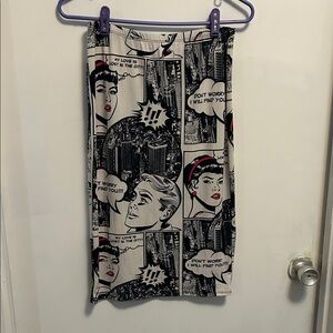 Graphic Comic-Print Pencil Skirt in Black & White with Red Accents